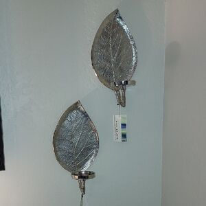 Max Studio (2) SILVER LEAF WALL CANDLEHOLDER/SCONCES STUNNING NEW W TAGS